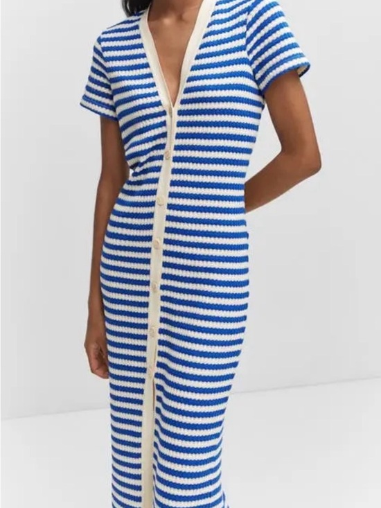Mango Dresses & Skirts - Mango Blue and White Striped Button-Front Midi Dress